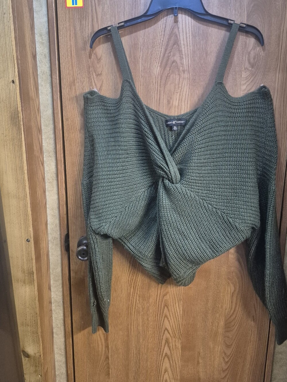 Almost Famous Knot-Front Olive Green Knit Sweater. Box 42